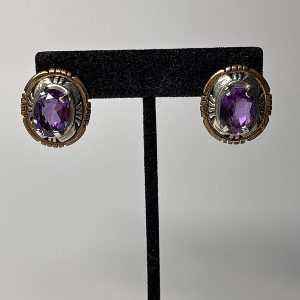 Vintage Navajo Russell Sam Amethyst and Silver Earrings